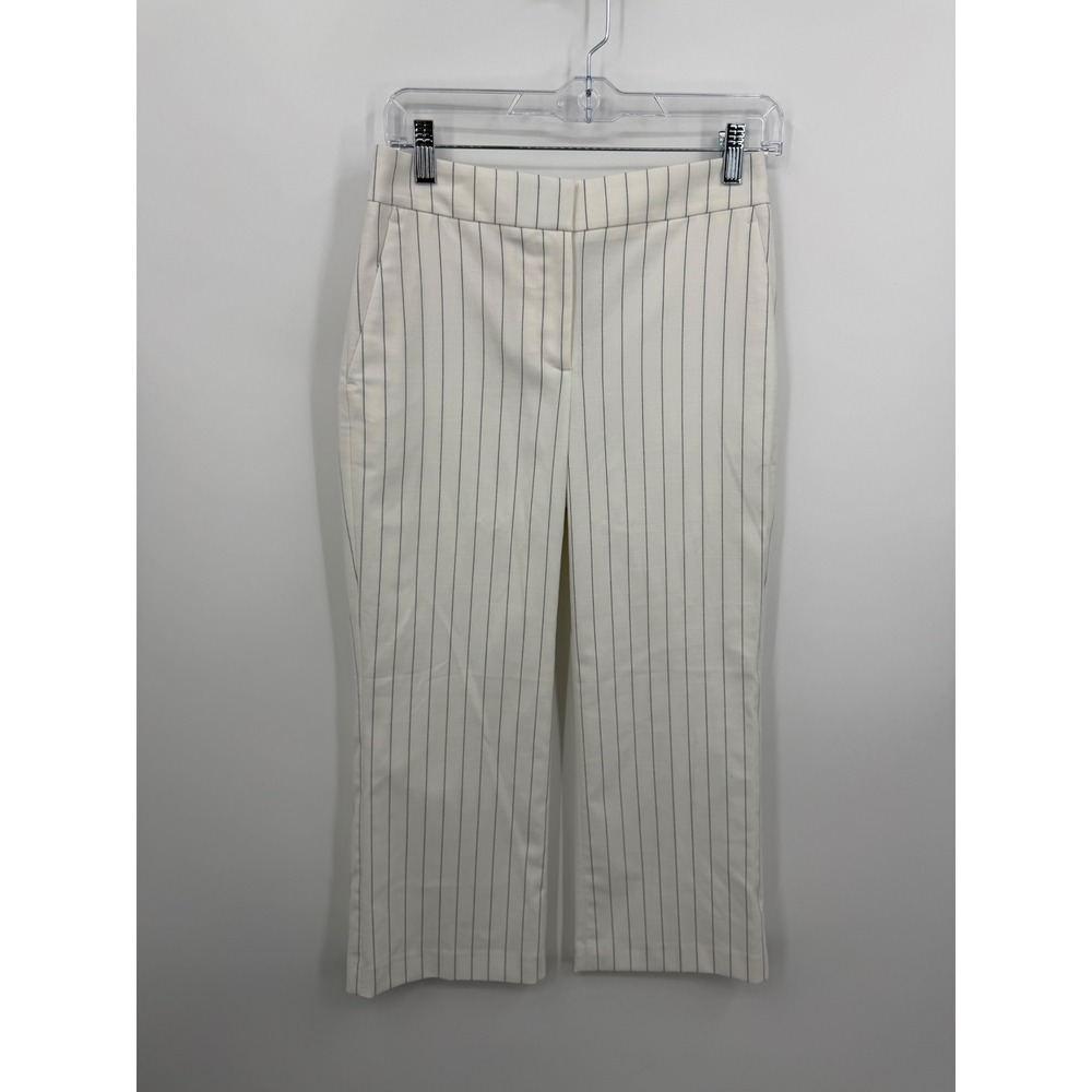 Ann Taylor The Slim Wide Leg Pants Women 0P White Pinstripe High Rise New